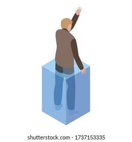 Man in flood need help icon. Isometric of man in flood need help vector icon for web design isolated on white background