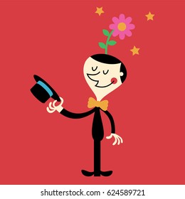 Man with a flower on head