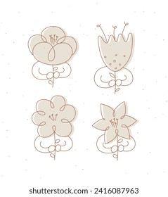 Man with flower set drawing in minimalism linear style drawing on beige background
