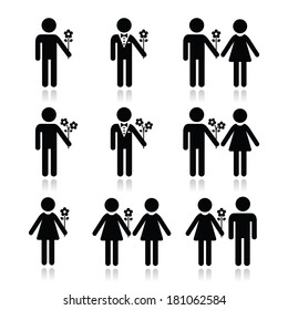 Man with flower, woman and couples icons set