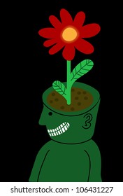 man with flowerpot head