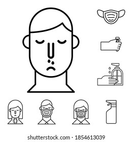 Mann mit Grippe und Bundle von covid19 Set-Icons Vektorgrafik-Design
