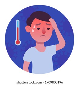 Man with a flu colorful pictogram. Coronavirus 2019-nCoV symptoms symbol, logo illustration. Flat style design.