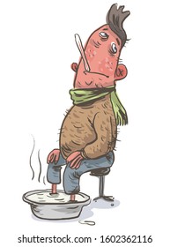 Man with the flu. Comic character. Vector illustration