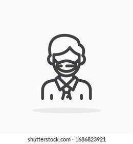 Mann in Grippe Maske Symbol in Linie Stil. Für Ihr Design, Logo. Vektorillustration. Bearbeitbarer Stroke.