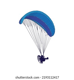 man fly using paramotor for paragliding training center logo or paragliding community logo.