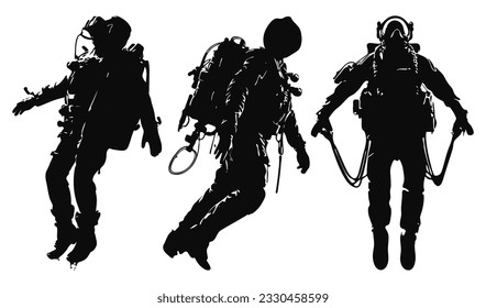 man fly wearing jet pack silhouette, transportation technology