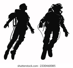 man fly wearing jet pack technology silhouette