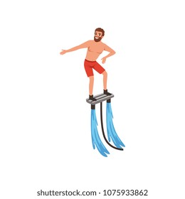 Man flyboarding, extreme water sport activity vector Illustration on a white background