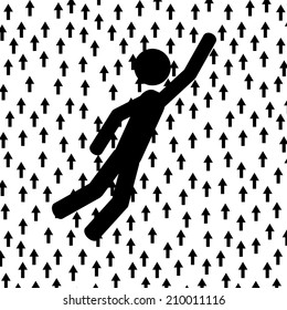 A man is flying with arrows near him. It is a stick figure vector. EPS10 