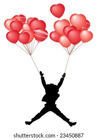 Man flying with balloons, vector illustration