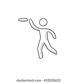Man with flying disc vector sketch icon isolated on background. Hand drawn Man with flying disc icon. Man with flying disc sketch icon for infographic, website or app.