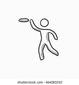 Man with flying disc vector sketch icon isolated on background. Hand drawn Man with flying disc icon. Man with flying disc sketch icon for infographic, website or app.