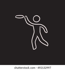 Man with flying disc vector sketch icon isolated on background. Hand drawn Man with flying disc icon. Man with flying disc sketch icon for infographic, website or app.