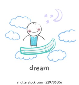 man flying in a dream boat