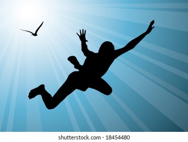 man flying, freedom, vector illustration