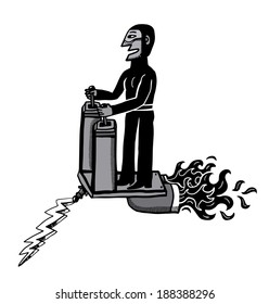man flying in a futuristic device
