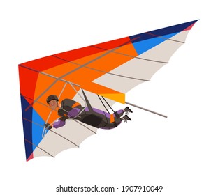 Man Flying Hang Glider as Skydiving Extreme Sport Activity Vector Illustration