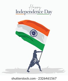 man flying Indian Flag white background vector. Illustration. Happy Independence Day concept