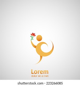  Man flying and keep Flowers. Vector icon design template. 