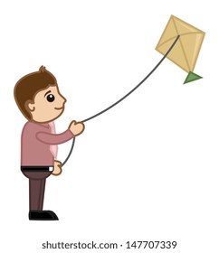 Man Flying Kite - Cartoon Business Characters