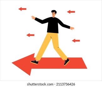 El hombre está volando en la flecha. El concepto de ir al objetivo