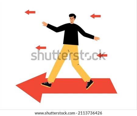 The man is flying on the arrow. The concept of going to the goal