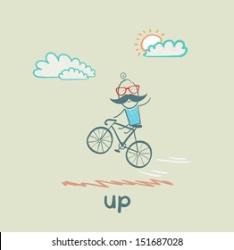 man flying on a bicycle