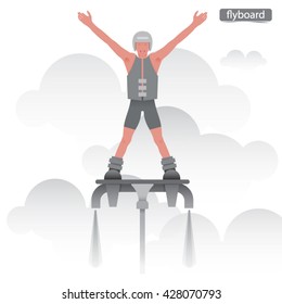 Man flying on flyboard on a white background.