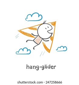 man flying on a hang glider illustration