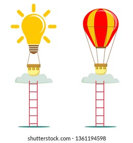 Man flying on idea balloons. Business boost concept, startup.