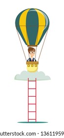 Man flying on idea balloons. Business boost concept, startup.