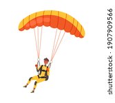 Man Flying Paraglider Descenting Using Parachute Vector Illustration