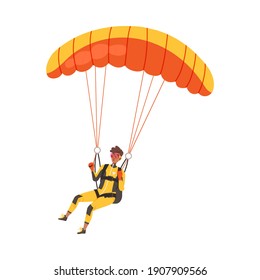 Man Flying Paraglider Descenting Using Parachute Vector Illustration