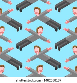 Man is flying pattern seamless. Guy spread his arms to sides and flies