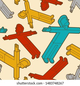Man is flying pattern seamless. Guy spread his arms to sides and flies