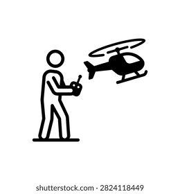 Man flying a remote control helicopter Icon Isolated On White Background
