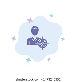 Man, Focus, Target, Goal Blue Icon on Abstract Cloud Background