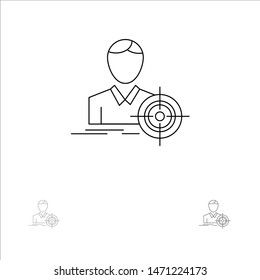 Man, Focus, Target, Goal Bold and thin black line icon set. Vector Icon Template background