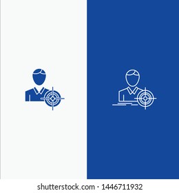 Man, Focus, Target, Goal Line and Glyph Solid icon Blue banner Line and Glyph Solid icon Blue banner