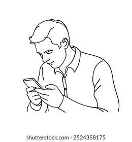 
A man focused on his phone continuous line art flat vector illustration.
