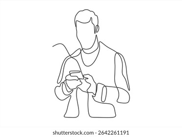 Man Focused on Smartphone A Single Line Drawing.  line icon-continuous line drawing. Editable stroke.