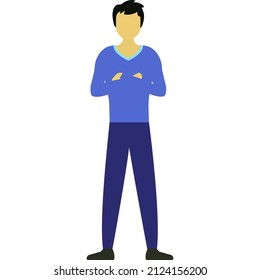 Man with folded arm on chest icon vector. Guy standing isolated on white background. Adult executive male person character