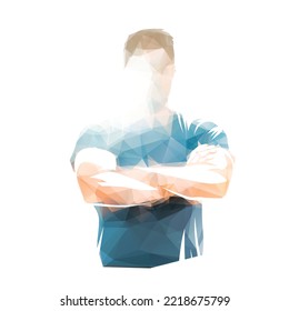 Man with folded arms, abstract low polygonal isolated vector illustration, geometric drawing from triangles