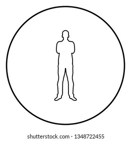 Man with folded arms Confidence concept business man icon outline black color vector in circle round illustration flat style simple image