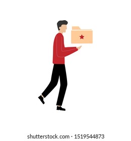 A man with a folder. Flat cartoon character isolated on white background