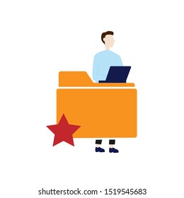 The man and the folder. Flat cartoon character isolated on white background