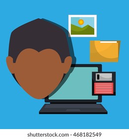 man folder floppy laptop vector illustration graphic