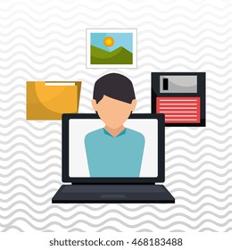 man folder floppy laptop vector illustration graphic