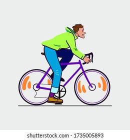 Man with a folding bike. Vector illustration featuring young man rides on fashionable folding bike.